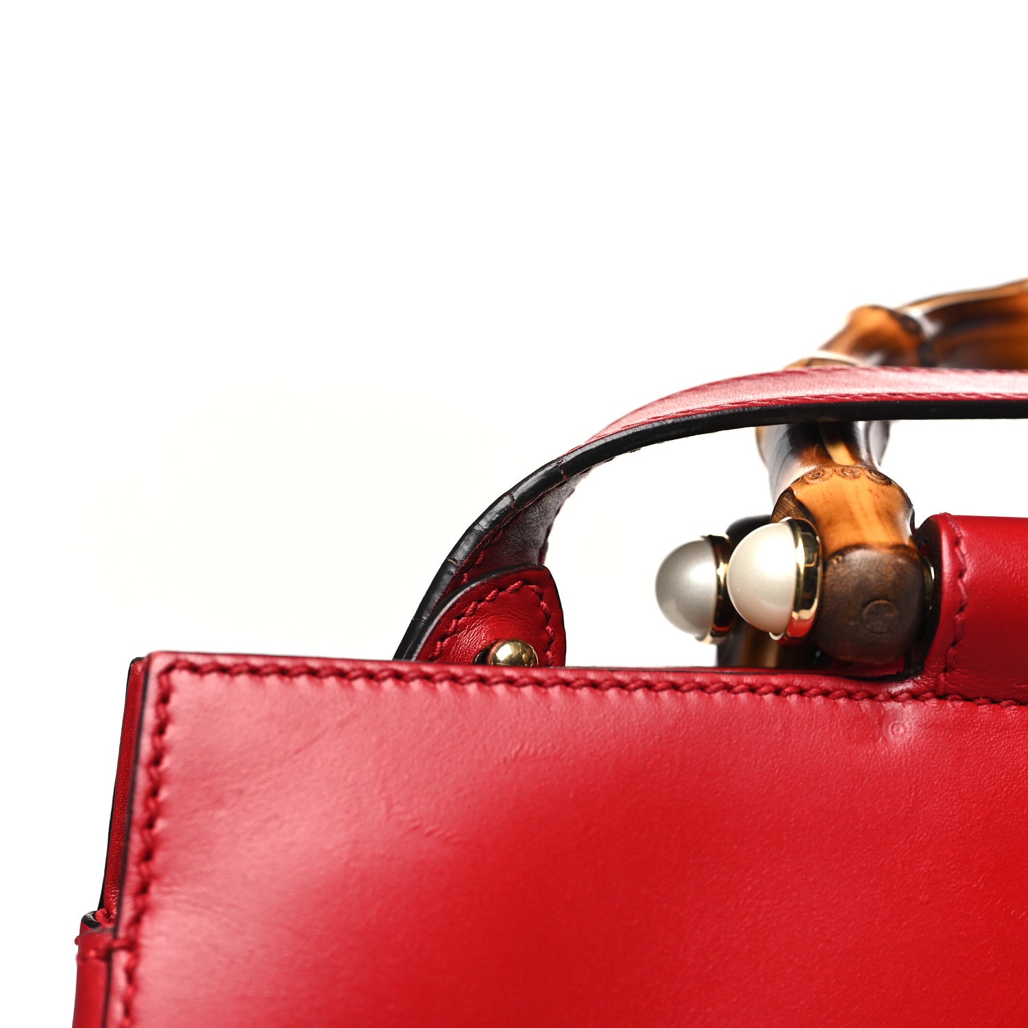 Gucci Nappa Bamboo Medium Nymphaea Top Handle Bag Hibiscus Red 10 of 10