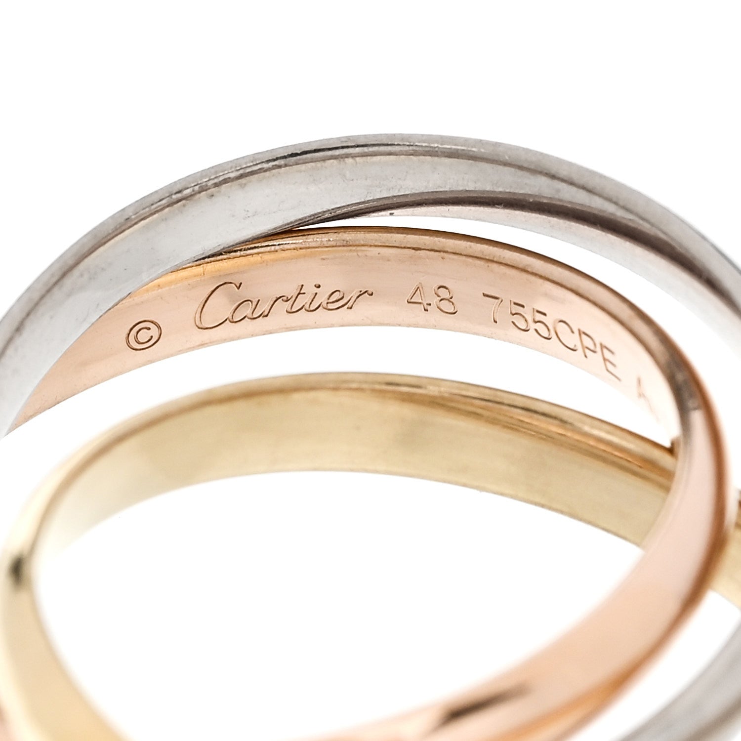 Cartier 18K Pink Yellow White Gold Small Trinity Ring 48 4.5 4 of 6
