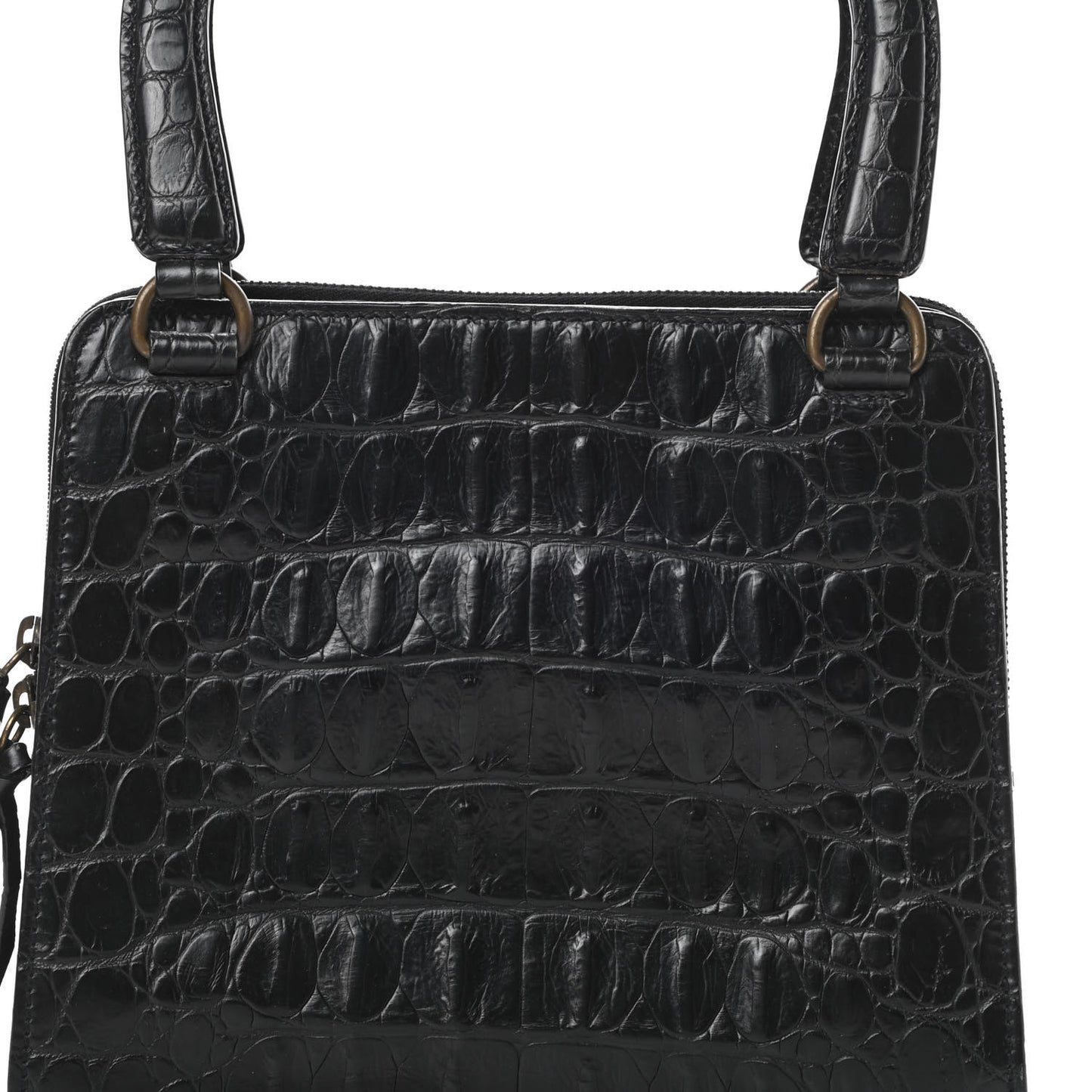 Calfskin Crocodile Embossed Top Handle Tote Black