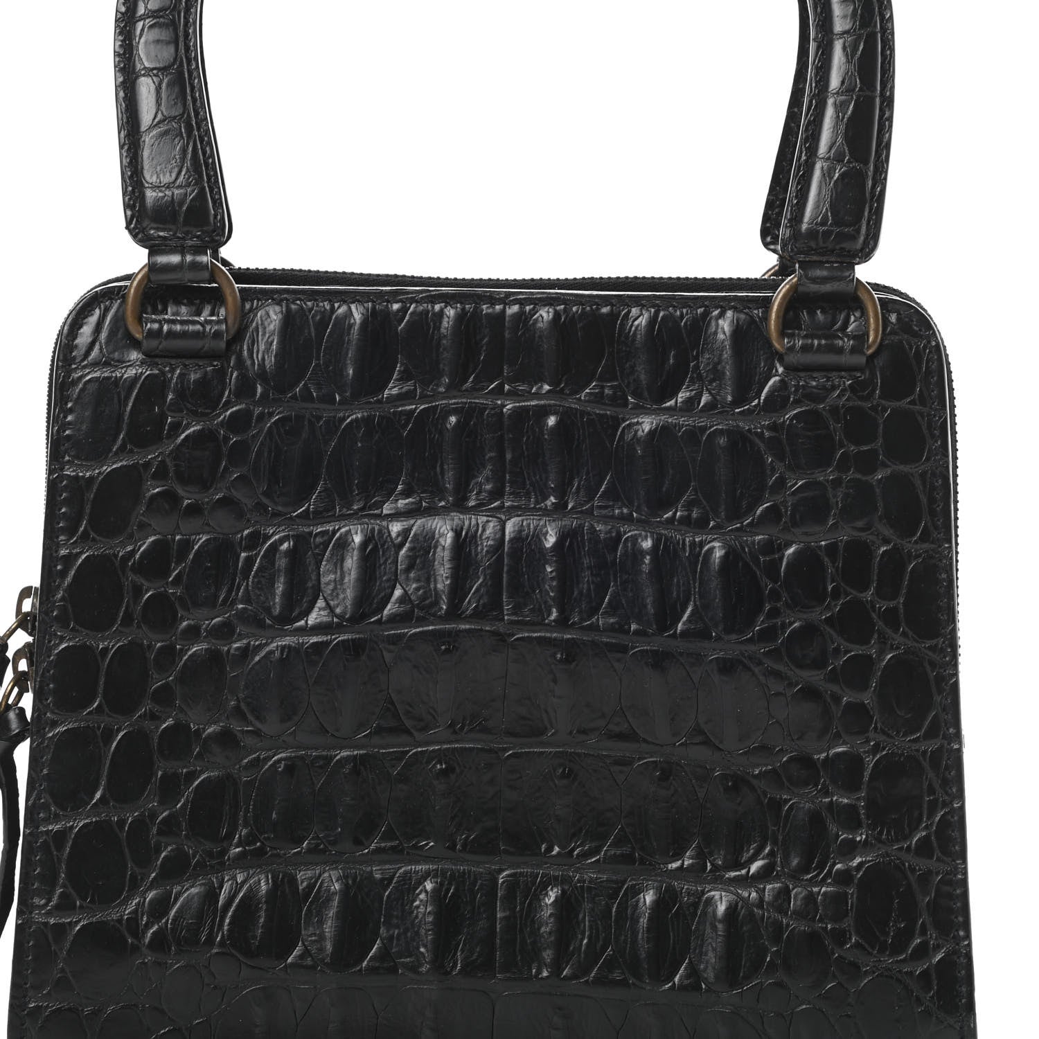 Miu Miu Calfskin Crocodile Embossed Top Handle Tote Black 8 of 12