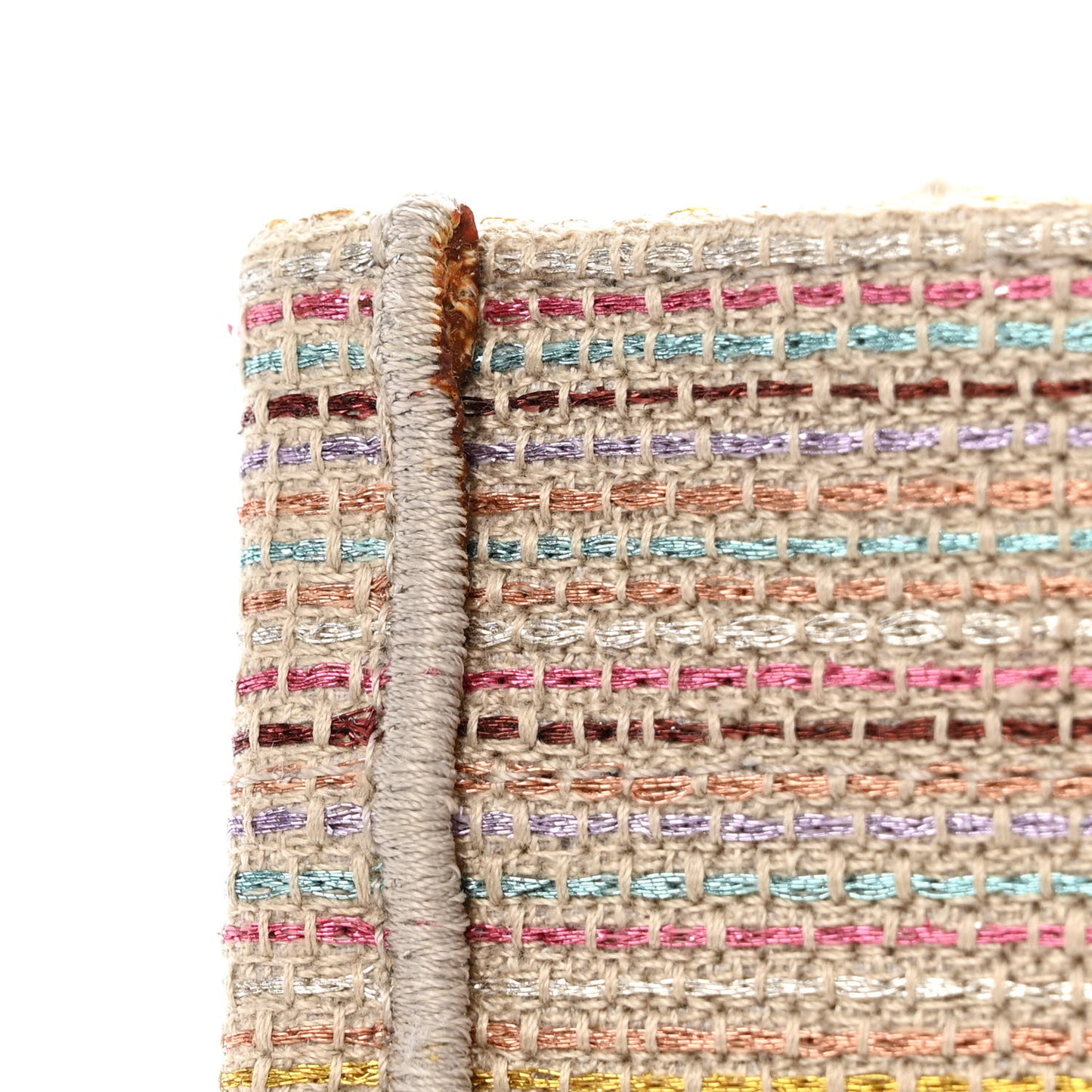 Canvas Embroidered Medium Stripes Book Tote Beige Multicolor