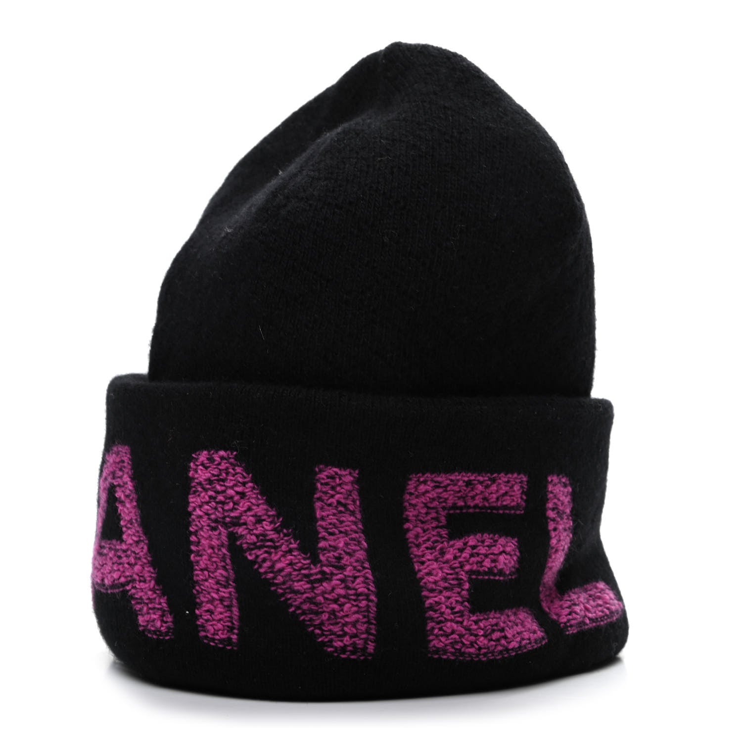 Chanel Cashmere Logo Beanie Hat Black Fuchsia 1 of 6
