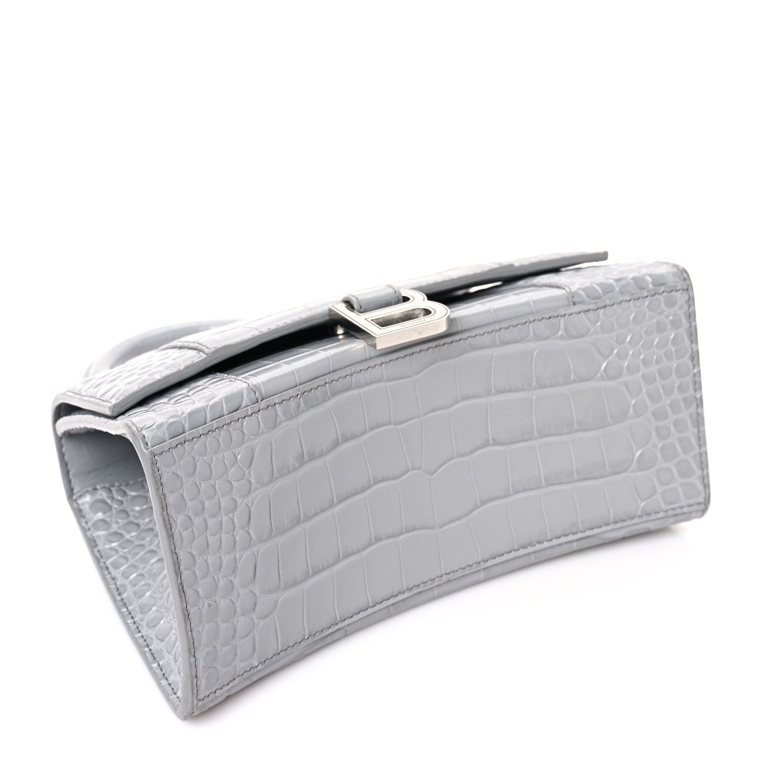 Balenciaga Shiny Calfskin Crocodile Embossed Small Hourglass Top Handle Bag Balenciaga Grey 4 of 10