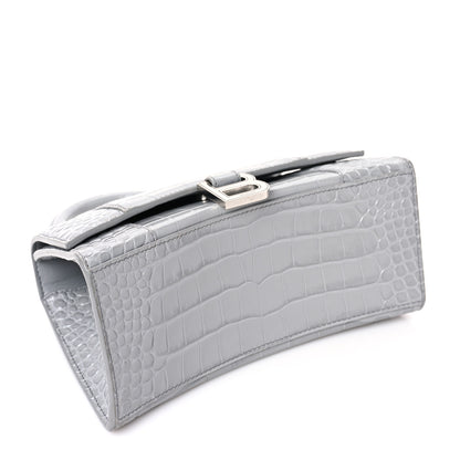 Balenciaga Shiny Calfskin Crocodile Embossed Small Hourglass Top Handle Bag Balenciaga Grey 4 of 10