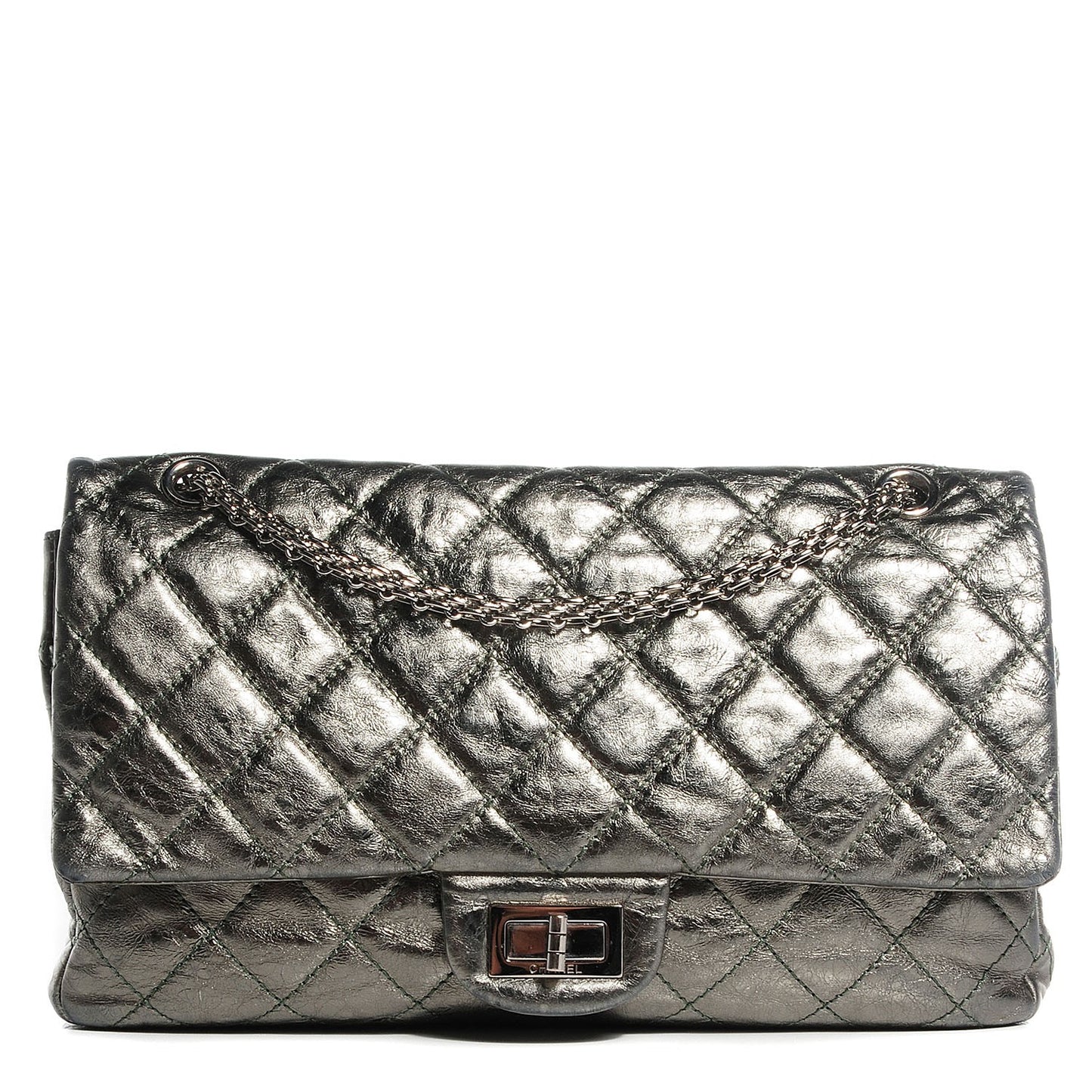 Metallic Aged Calfskin Quilted 2.55 Reissue 227 Flap Silver