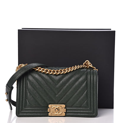 Chanel Caviar Chevron Quilted Medium Boy Flap Dark Green 10 of 10