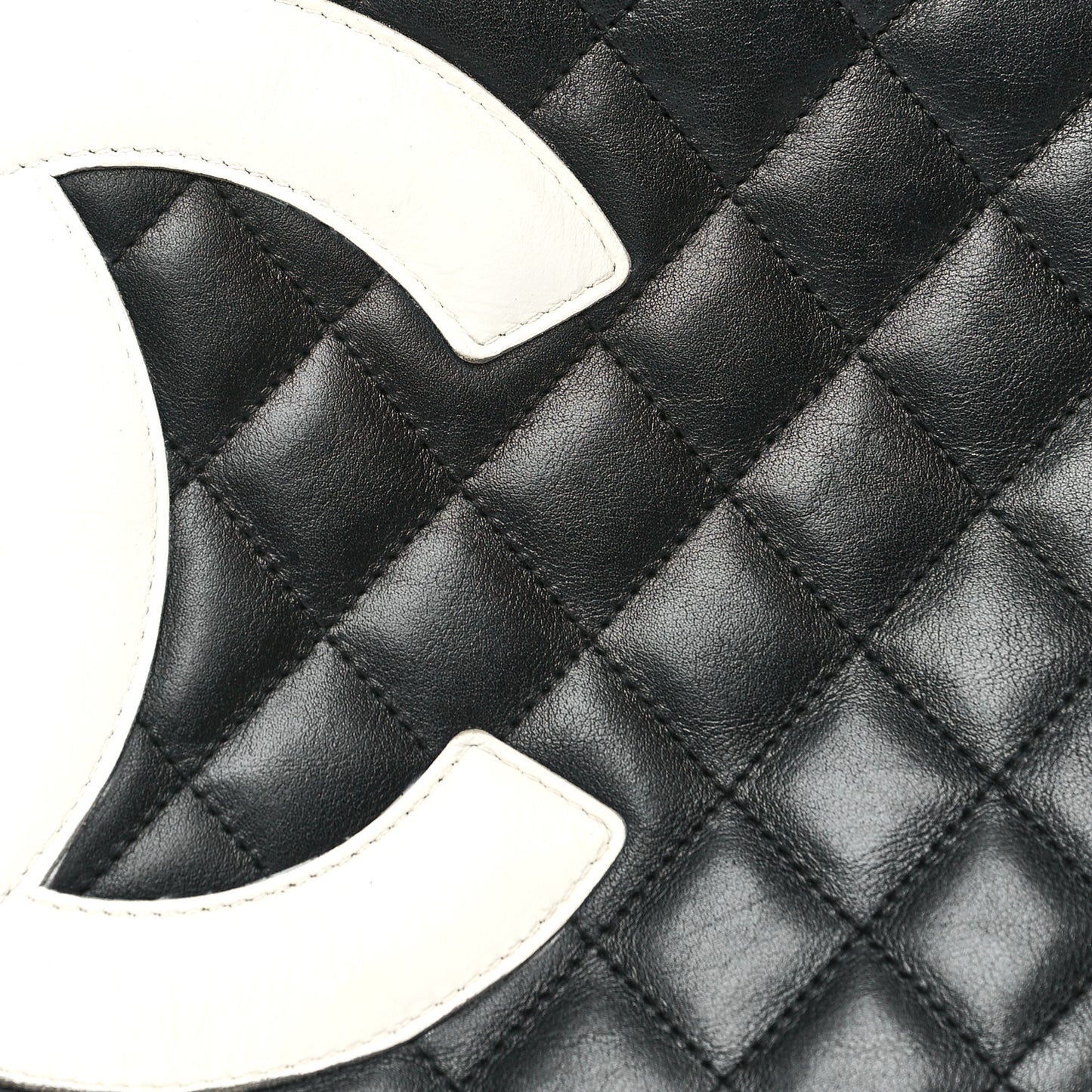 Calfskin Quilted Medium Cambon Tote Black White