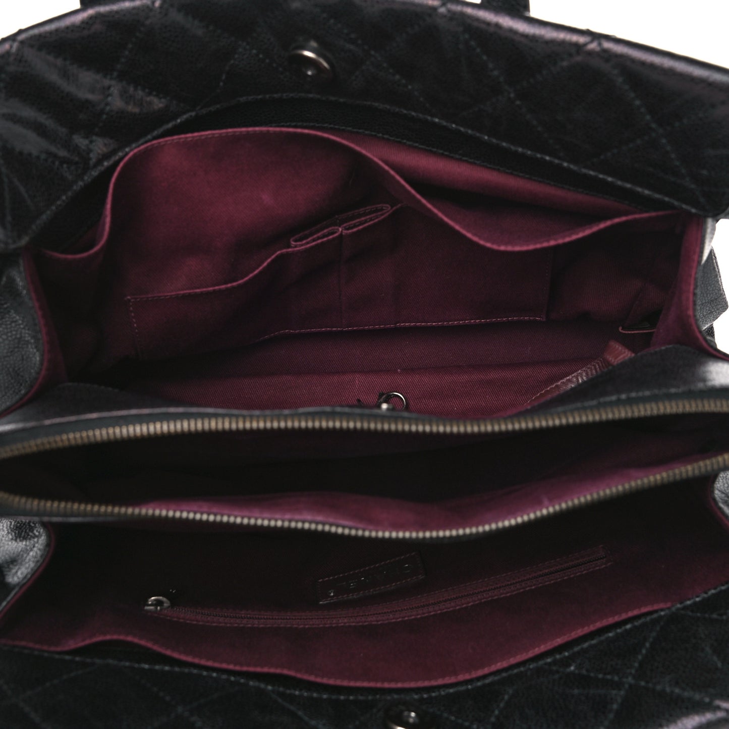 Crumpled Grained Calfskin Quilted CC Crave Tote Black