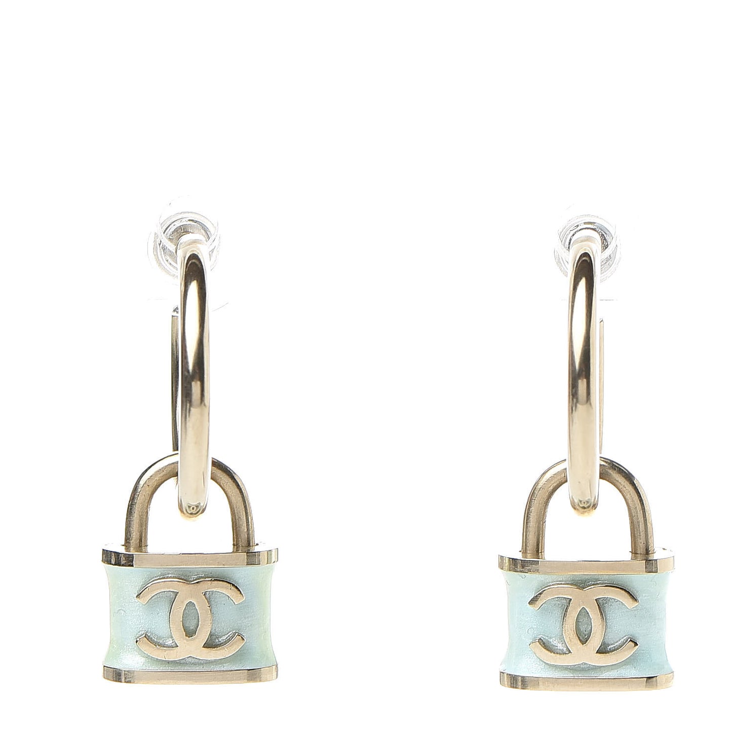 Resin Glitter Padlock CC Hoop Earrings Blue Gold