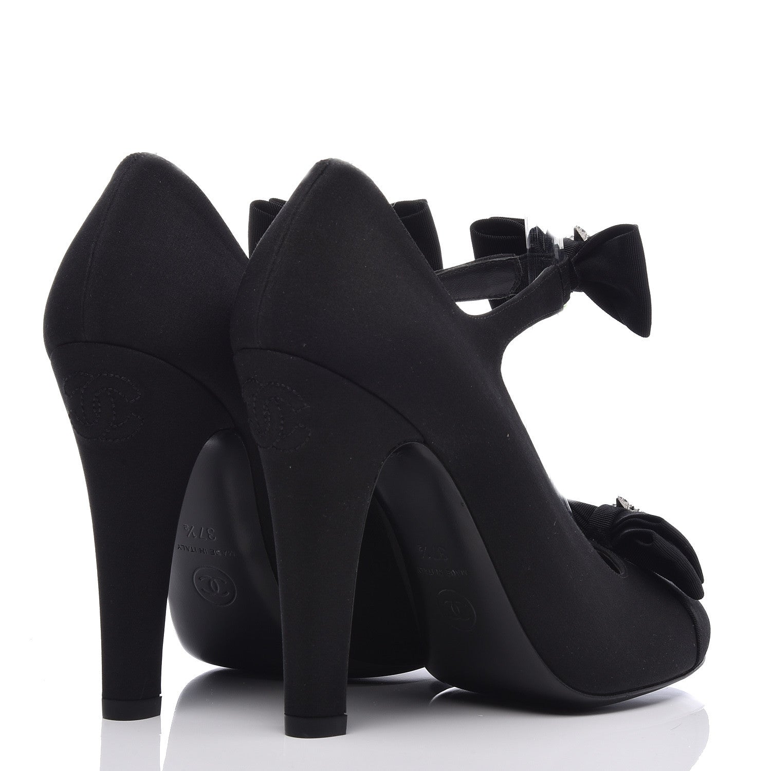 Chanel Grosgrain Crystal Star Mary Jane Pumps 37.5 Black 4 of 10