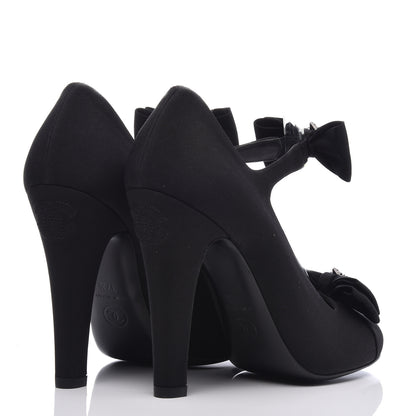 Chanel Grosgrain Crystal Star Mary Jane Pumps 37.5 Black 4 of 10