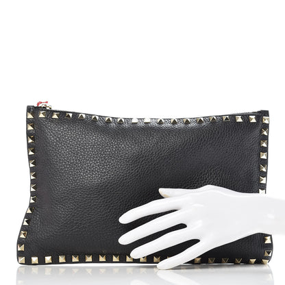 Valentino Garavani Pebbled Calfskin Large Rockstud Zip Pouch Black 2 of 12