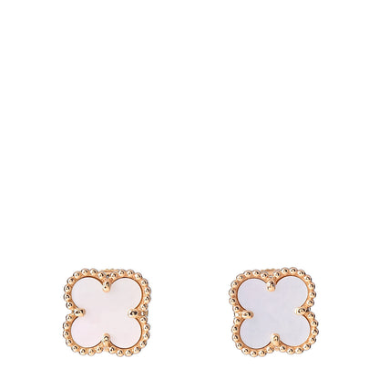 Van Cleef & Arpels 18K Yellow Gold Mother of Pearl Sweet Alhambra Earrings 1 of 4