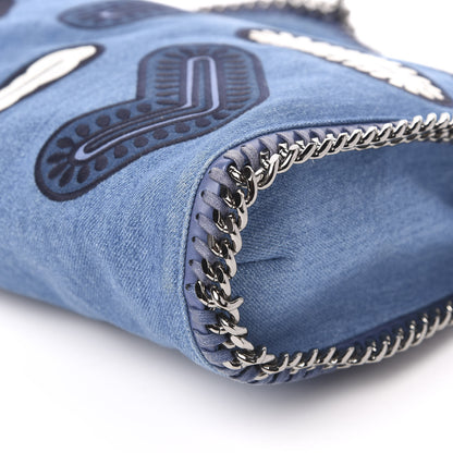 Stella McCartney Eco Denim Embroidered Zigarette Falabella Fold Over Tote Blue 8 of 9