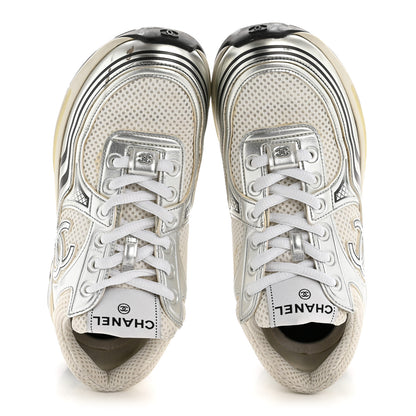 Chanel Fabric Laminated Calfskin Stretch CC Sneakers 36 White Silver 2 of 10