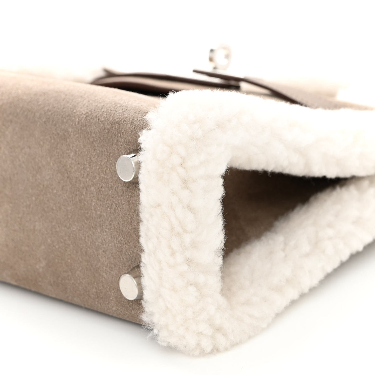 Veau Grizzly Mouton Shearling Swift Teddy Mini Kelly 20 Gris Caillou Ecru Etoupe