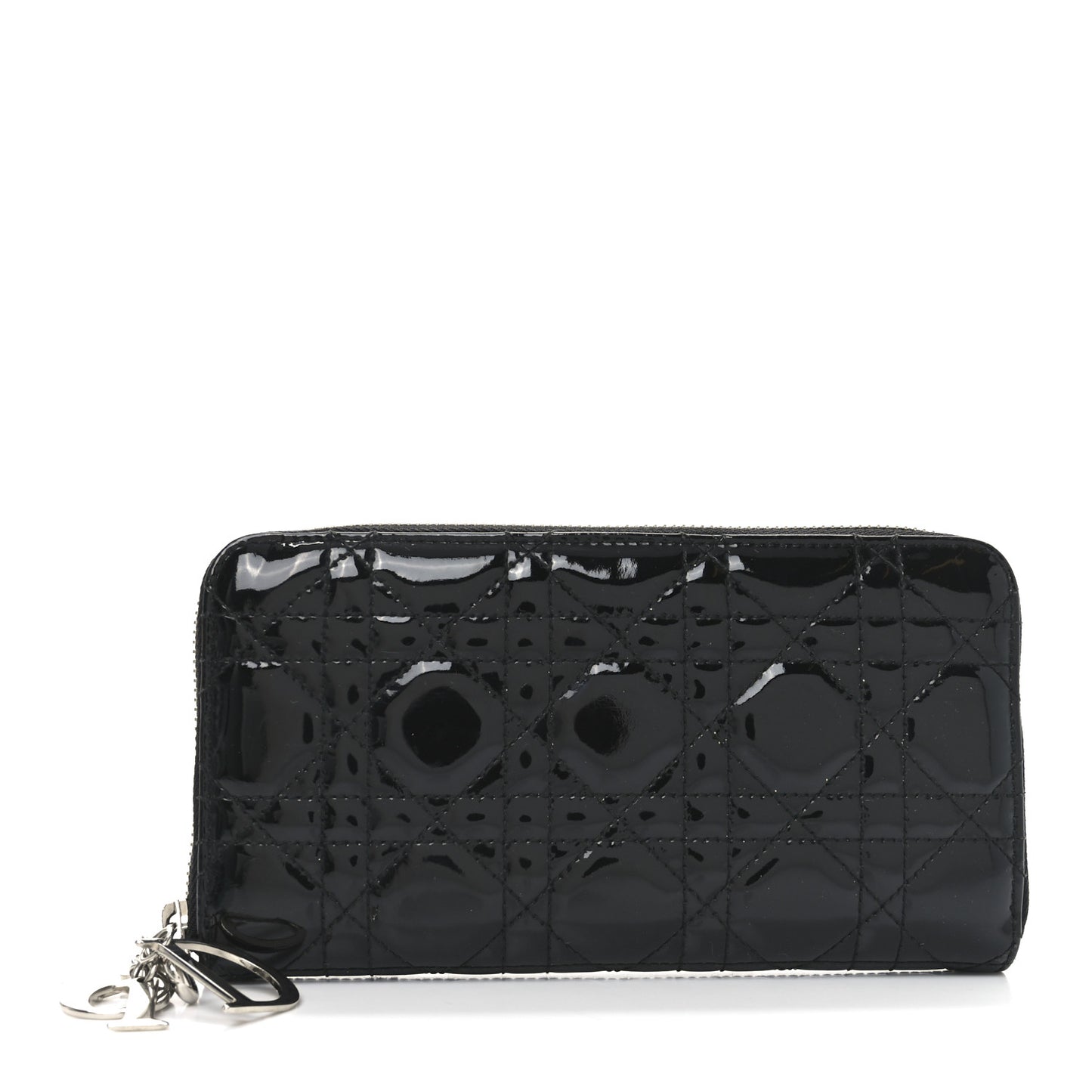Patent Cannage Lady Dior Continental Zip Wallet Black
