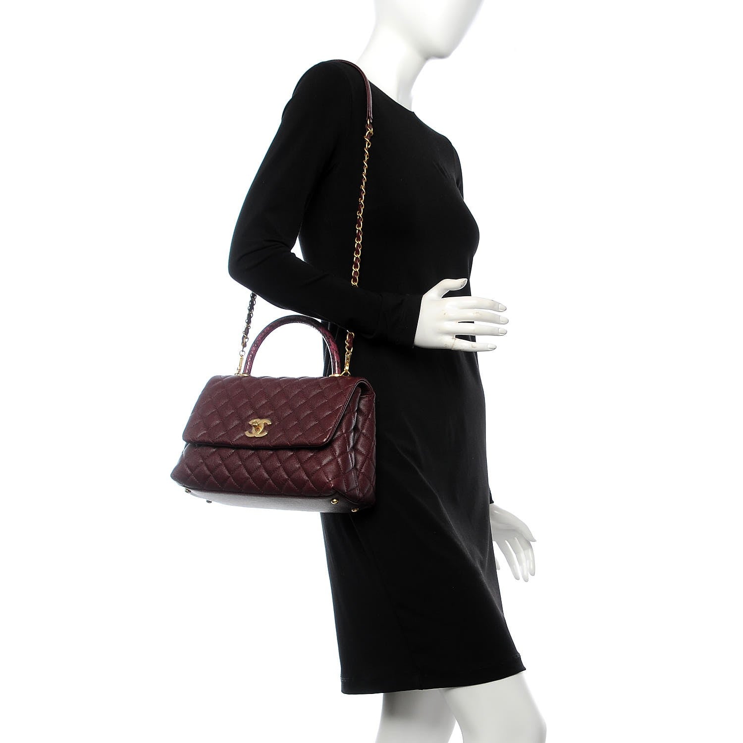 Chanel Caviar Elaphe Quilted Small Coco Handle Flap Burgundy 3 of 9