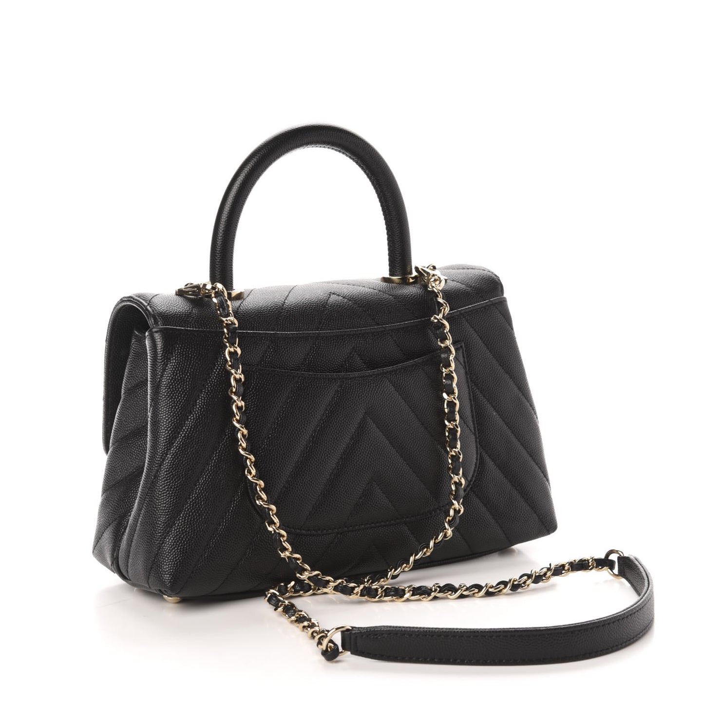 Caviar Chevron Quilted Mini Coco Handle Flap Black
