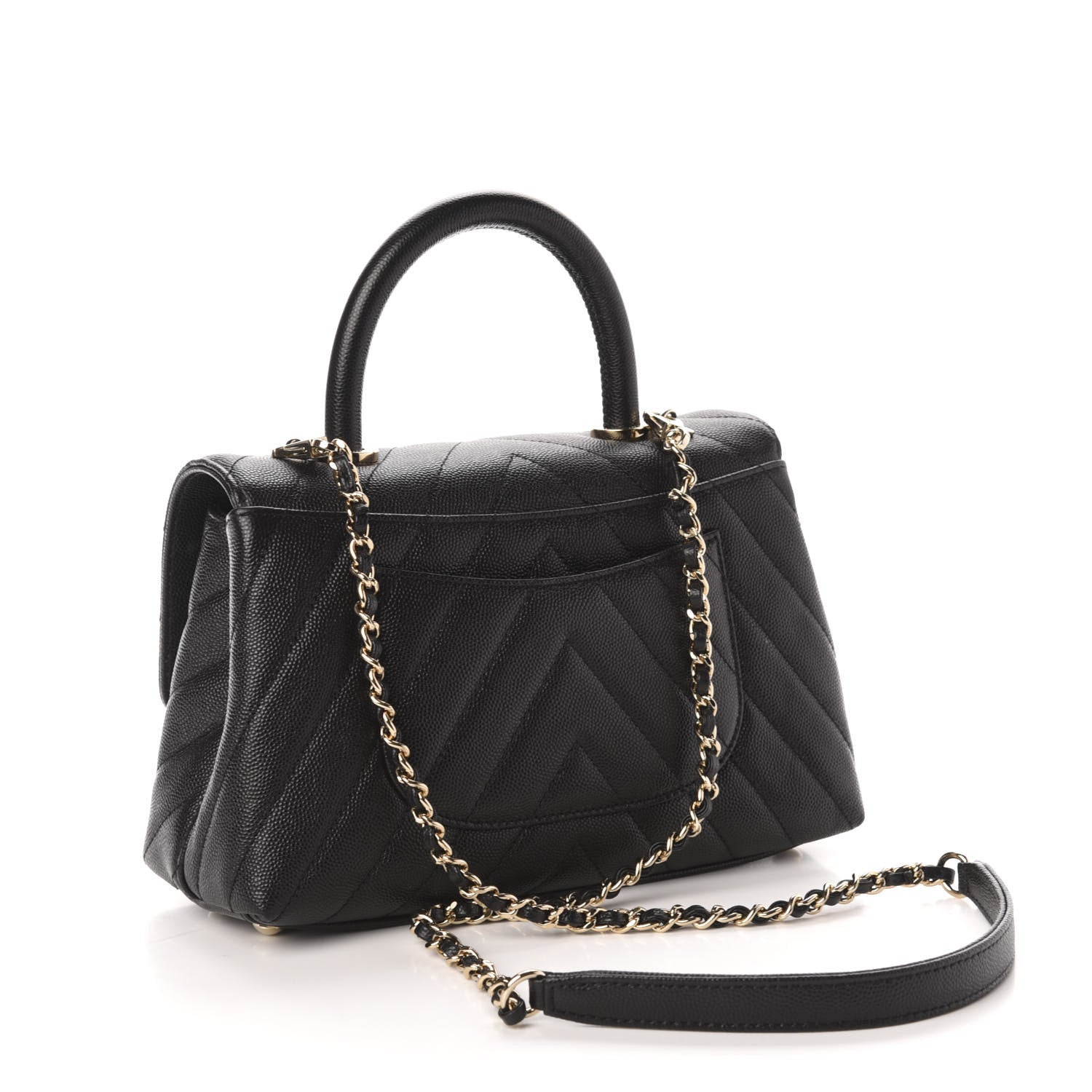Chanel Caviar Chevron Quilted Mini Coco Handle Flap Black 3 of 11