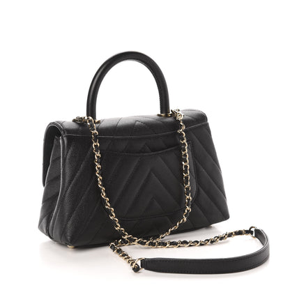 Chanel Caviar Chevron Quilted Mini Coco Handle Flap Black 3 of 11