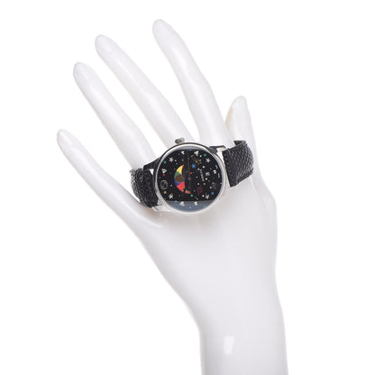 Gucci Stainless Steel Lizard 38mm G-Timeless Moonphase Star Planet Quartz Watch Black 2 of 12