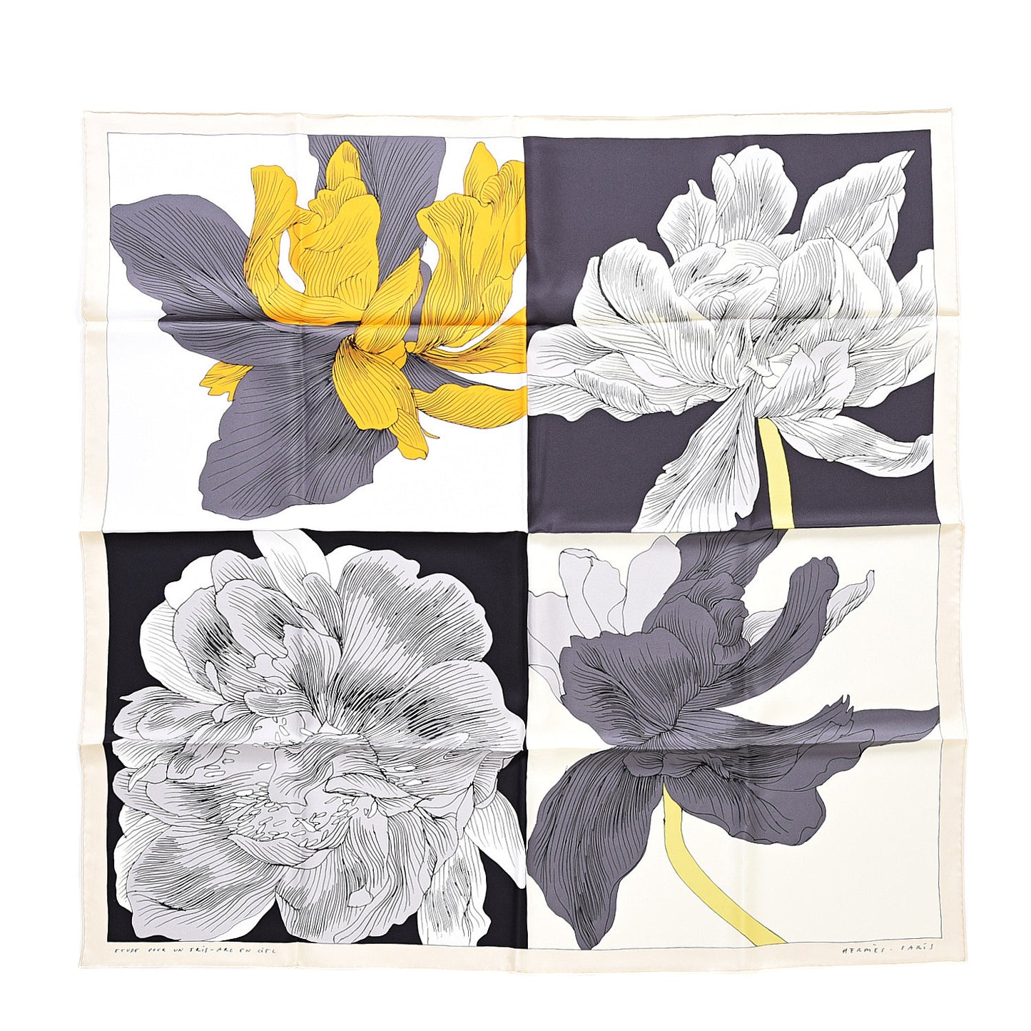 Silk Etude Pour Un Iris Arc En Ciel Scarf 90 Creme Black Bouton D'Or