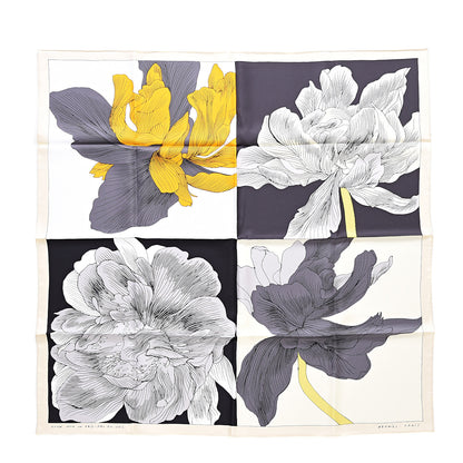 Hermes Silk Etude Pour Un Iris Arc En Ciel Scarf 90 Creme Black Bouton D'Or 2 of 6