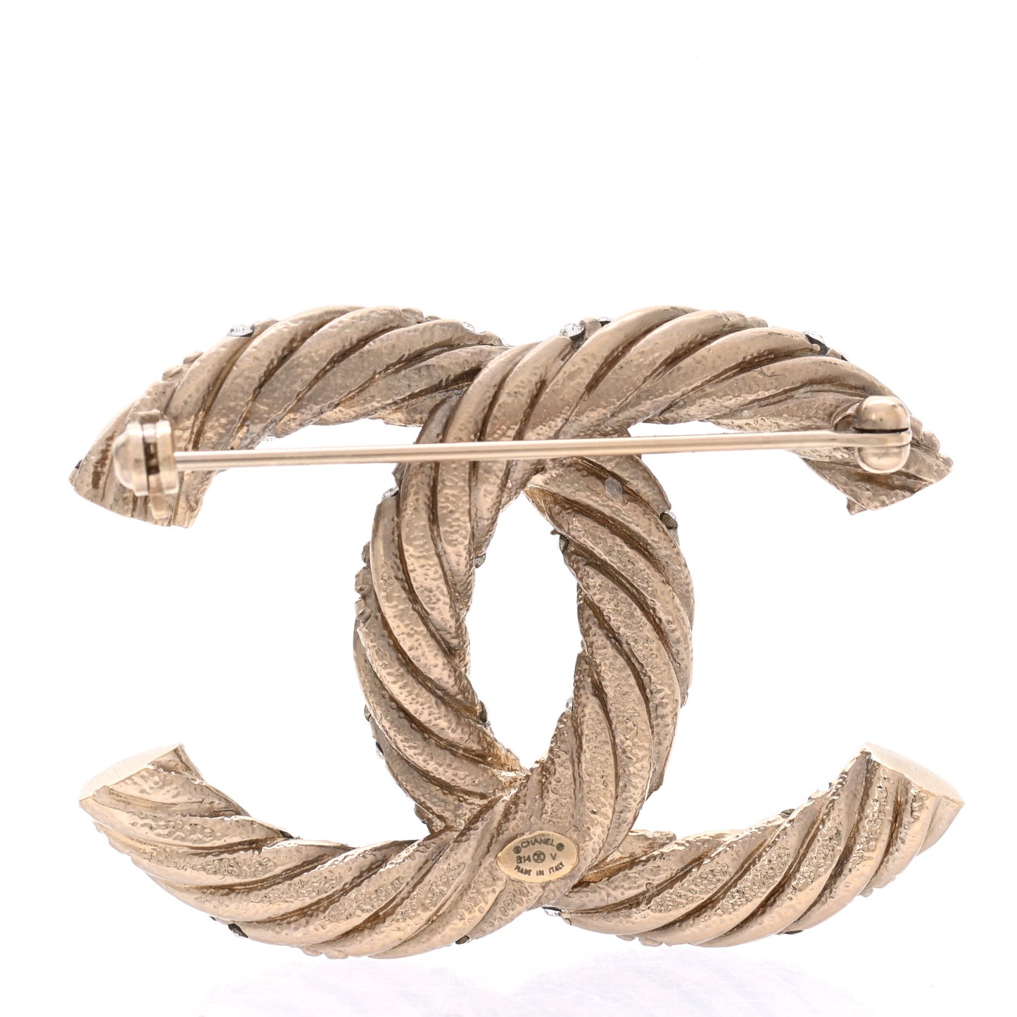 Crystal Twisted CC Brooch Light Gold