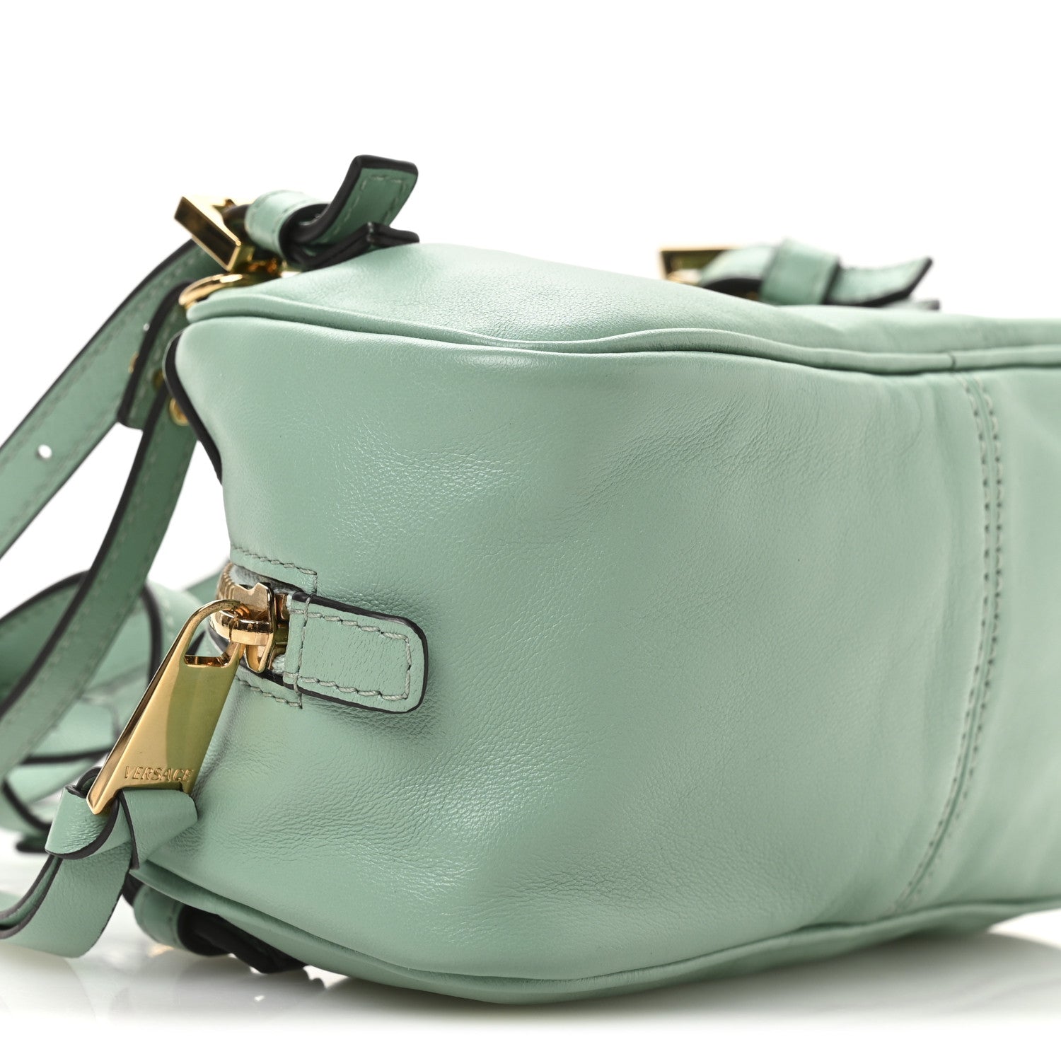 Versace Lambskin Mini Tag Bowling Bag Turquoise 8 of 9