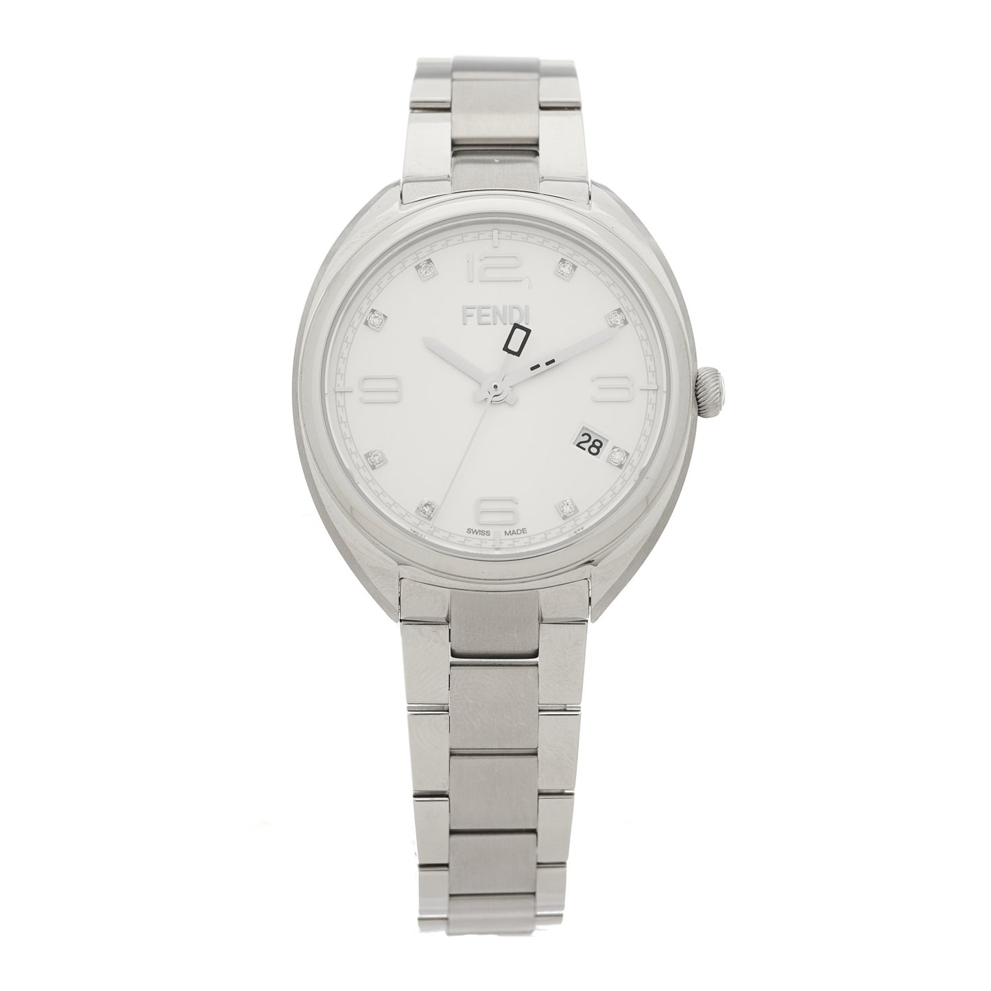 Stainless Steel Diamond 34mm Momento Quartz Watch White