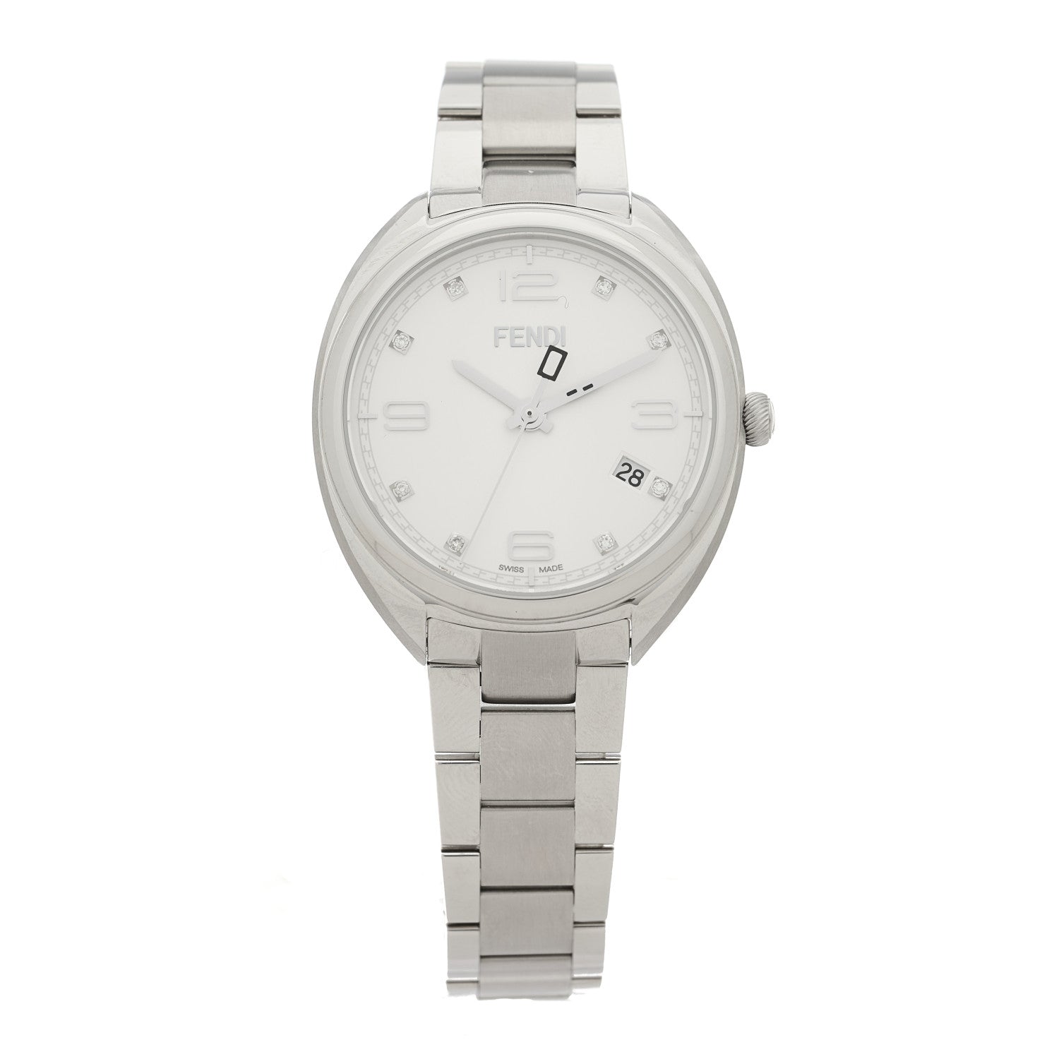 Fendi Stainless Steel Diamond 34mm Momento Quartz Watch White 1 of 5