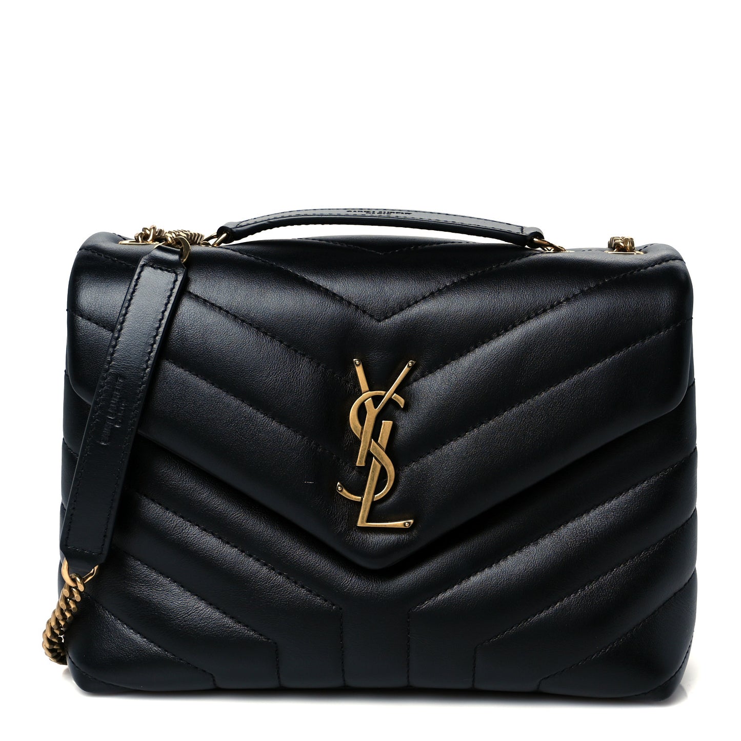 Calfskin Y Quilted Monogram Small Loulou Chain Satchel Black