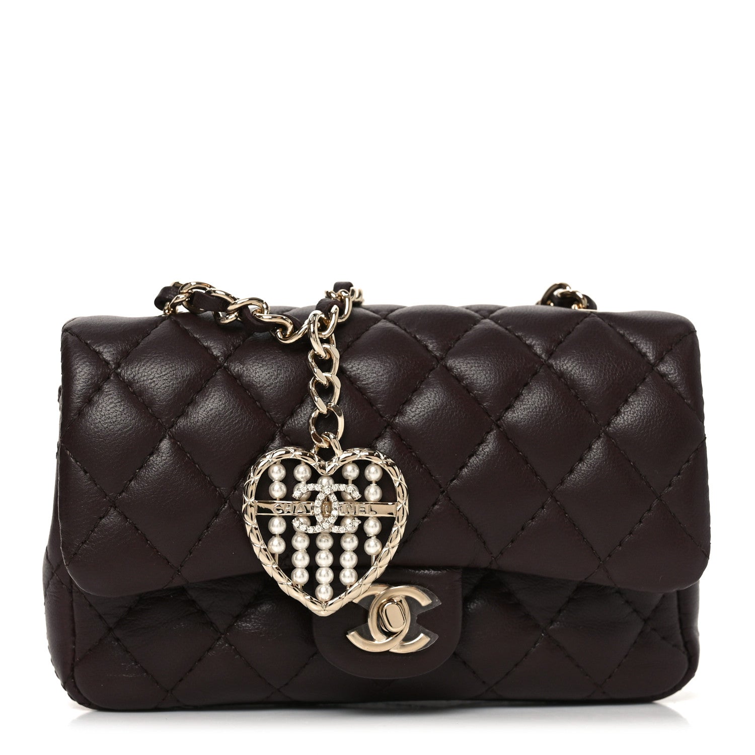 Chanel Lambskin Quilted Mini Double Flap With Hook Dark Brown 1 of 11