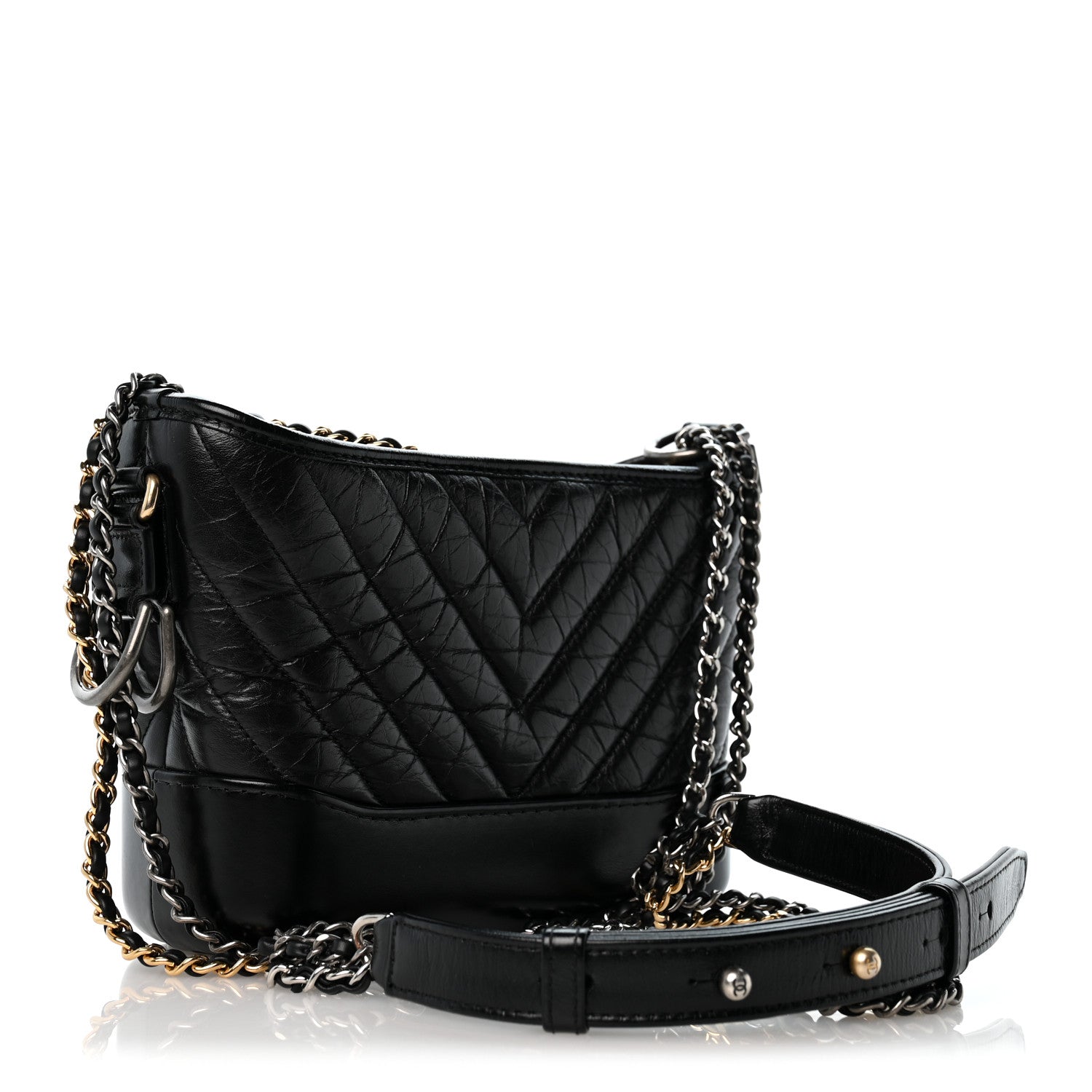 Chanel Aged Calfskin Chevron Quilted Small Gabrielle Hobo Black 3 of 11