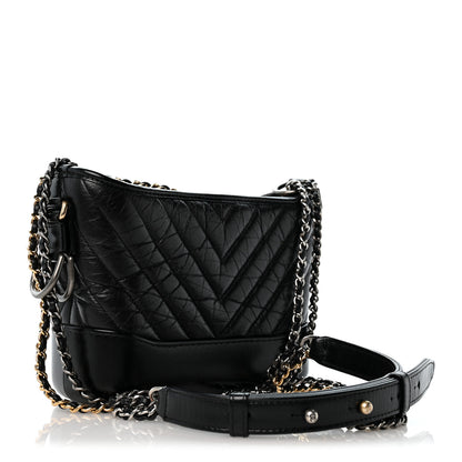 Chanel Aged Calfskin Chevron Quilted Small Gabrielle Hobo Black 3 of 11