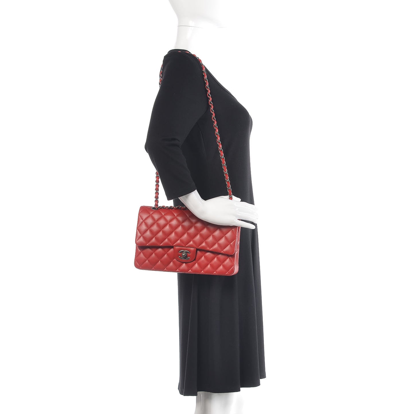 Lambskin Quilted Medium Double Flap Red