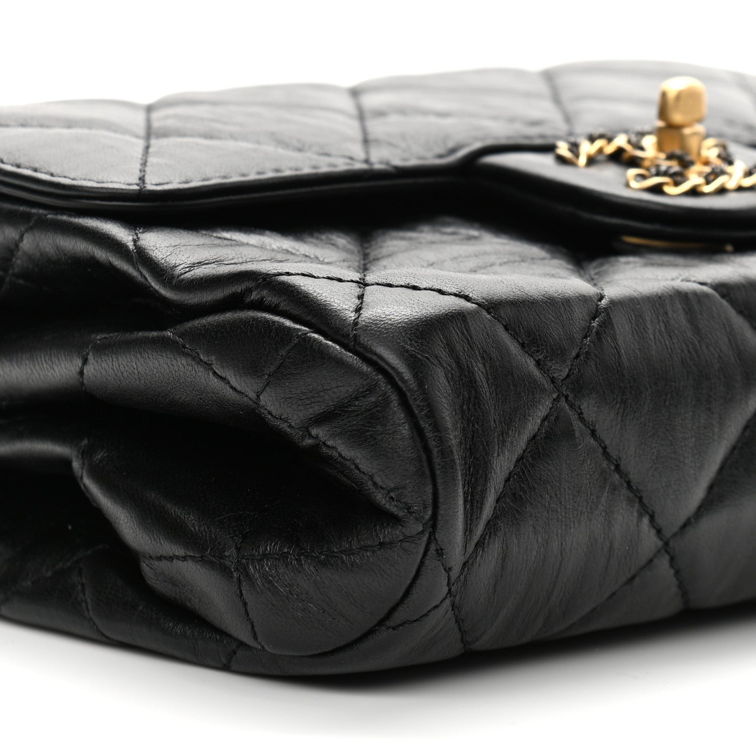 Chanel Crumpled Calfskin Quilted Square Flap Black 9 of 11