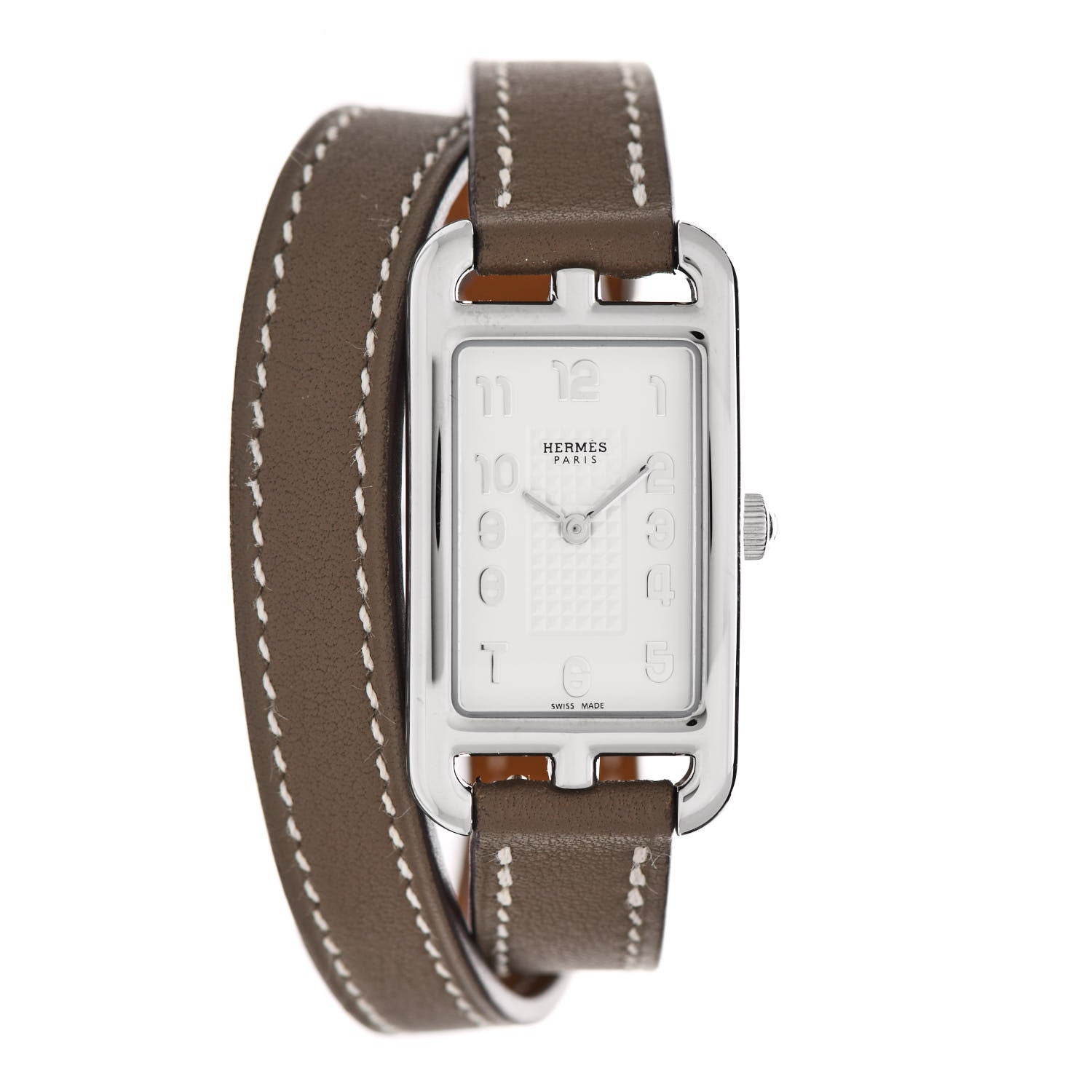 Hermes Stainless Steel Swift 20mm Nantucket Double Tour Quartz Watch Etoupe 1 of 5