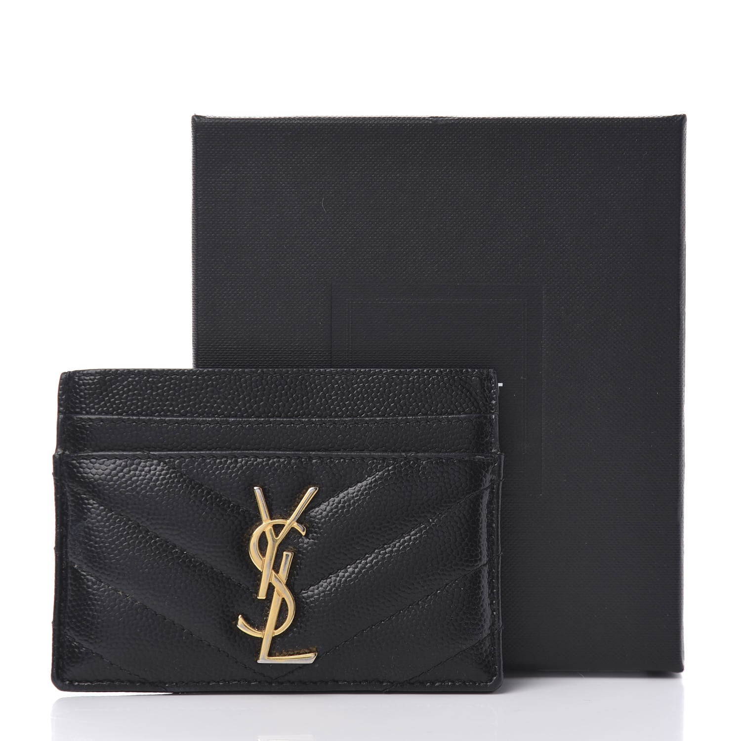 Saint Laurent Grain De Poudre Matelasse Chevron Monogram Credit Card Case Black 8 of 8