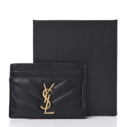 Saint Laurent Grain De Poudre Matelasse Chevron Monogram Credit Card Case Black 8 of 8