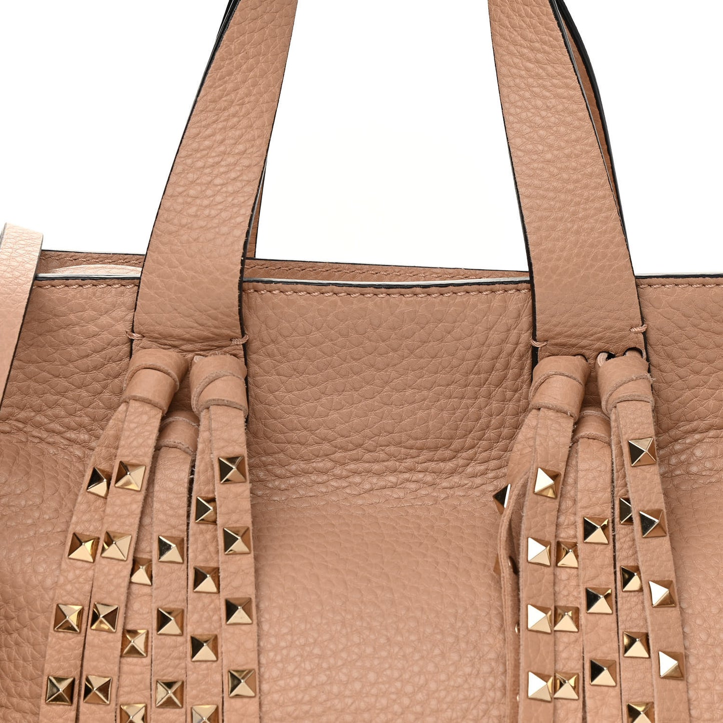 Grained Calfskin Small Rockstud C-Rockee Fringe Tote Poudre