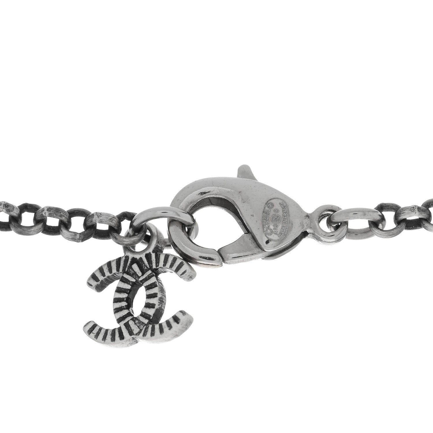 Chanel Crystal CC Pendant Necklace Silver 4 of 5