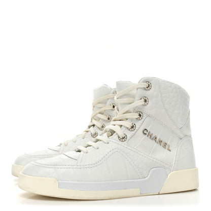 Chanel Calfskin Crocodile Embossed Cocodile High Top Sneakers 39.5 White 3 of 13