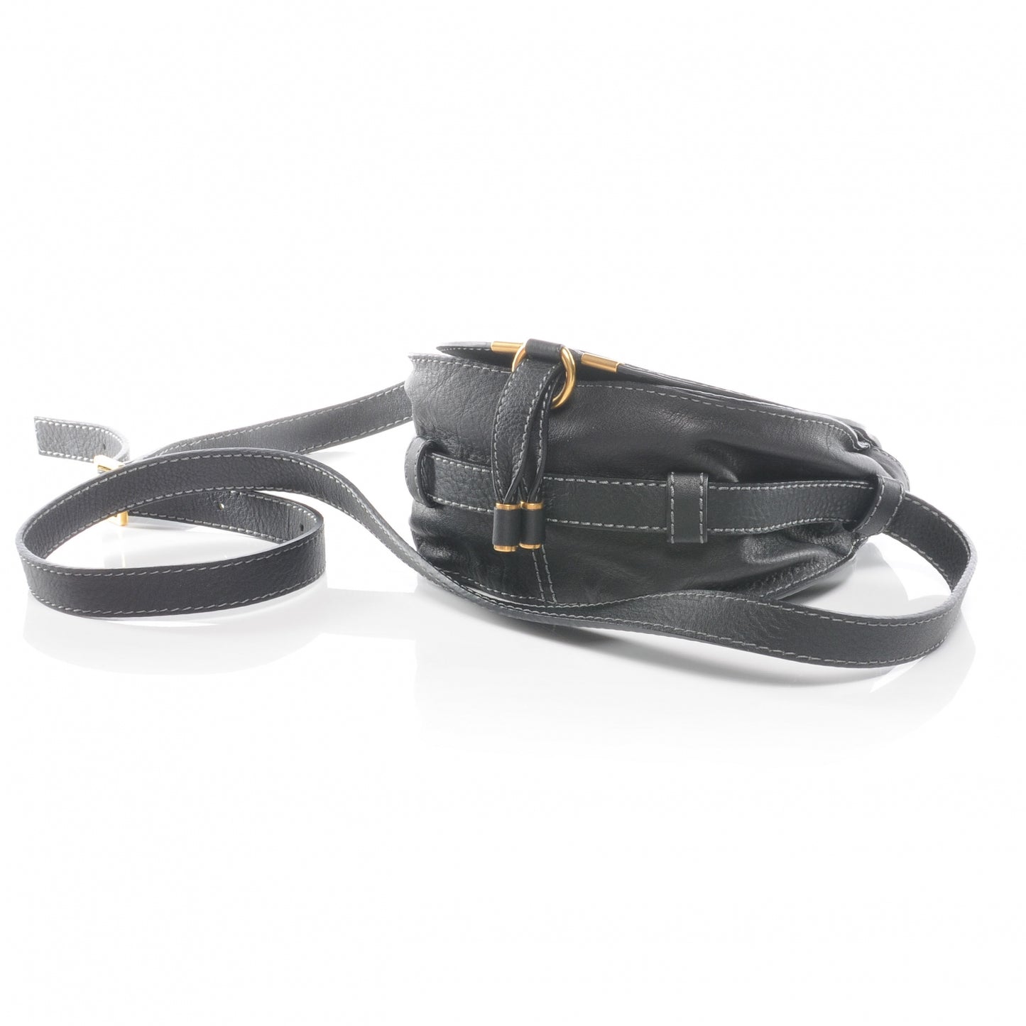 Leather Marcie Round Crossbody Bag Black
