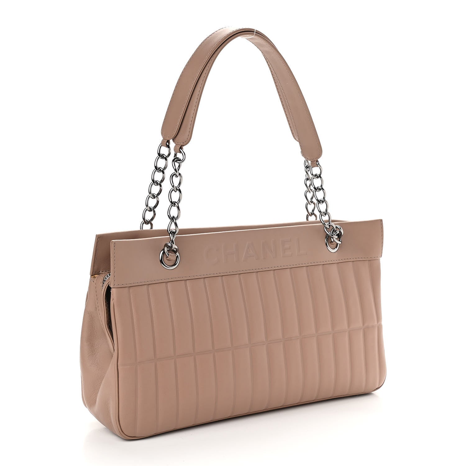 Chanel Calfskin Vertical Quilted Lax East West Shoulder Bag Beige 3 of 11