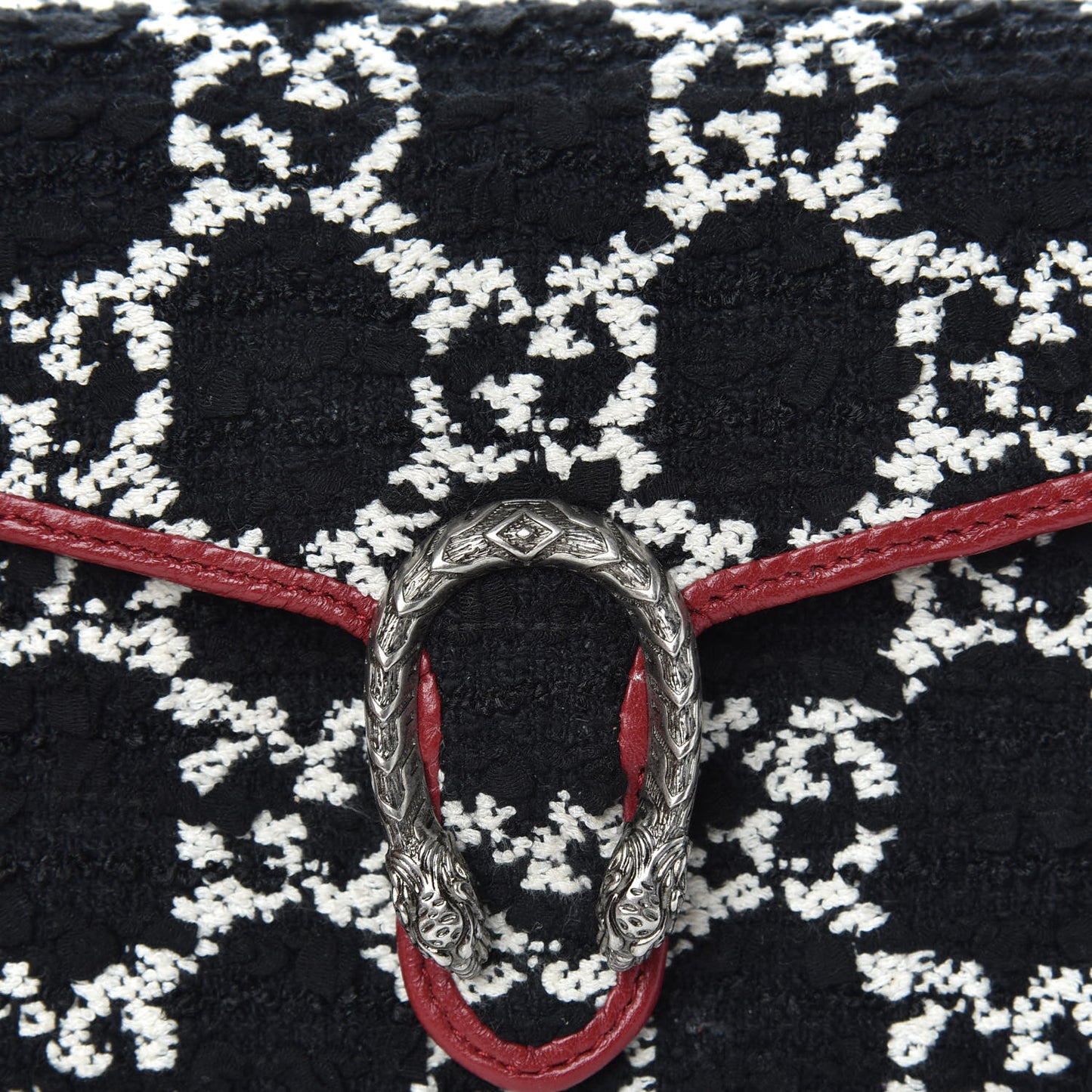 Tweed GG Monogram Mini Dionysus Chain Wallet Black White Romantic Cherry