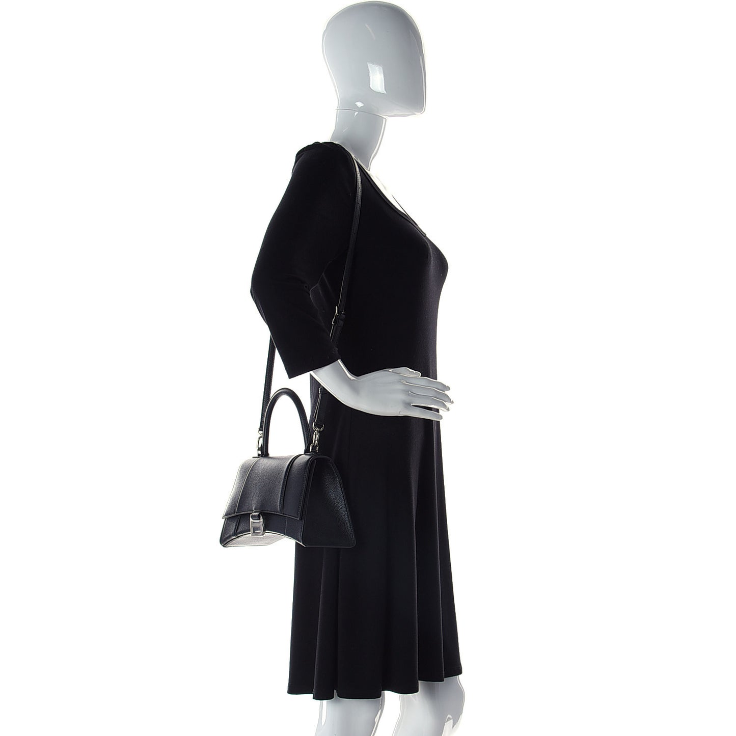 Grained Calfskin Medium Hourglass Top Handle Bag Black