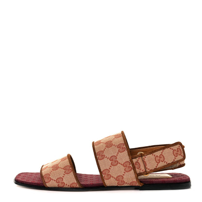 Gucci Canvas GG Monogram Mens Slingback Flat Sandals 7.5 Beige Ruggine Cuir 1 of 9