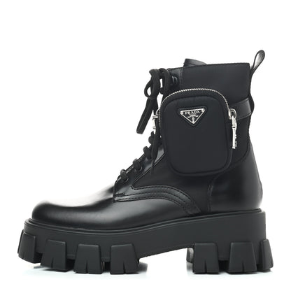 Prada Spazzolato Rois Nylon Metal Triangle Logo Monolith Pouch Pocket 55mm Boots 39 Black 1 of 7